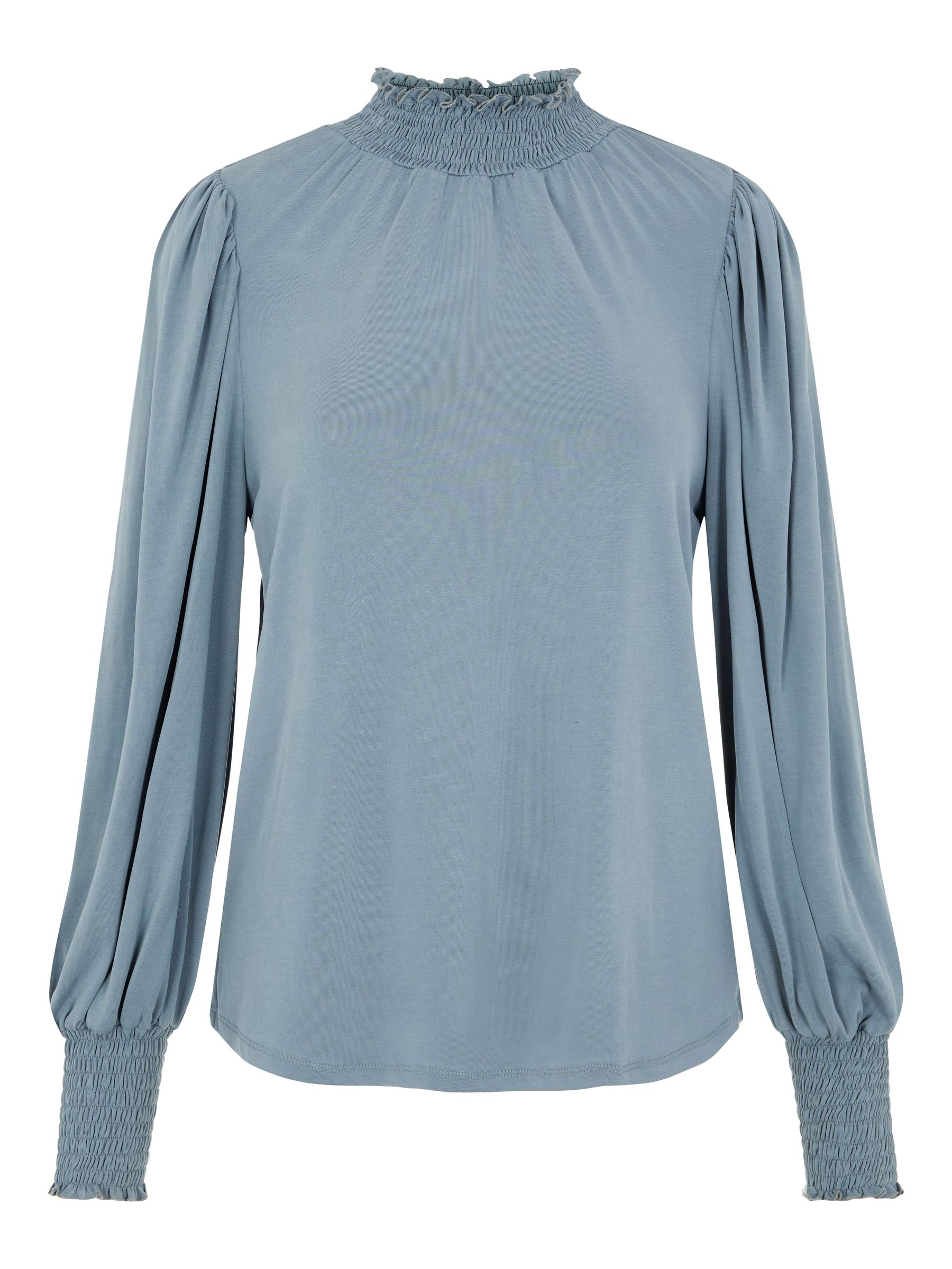 smocked high neck blouse