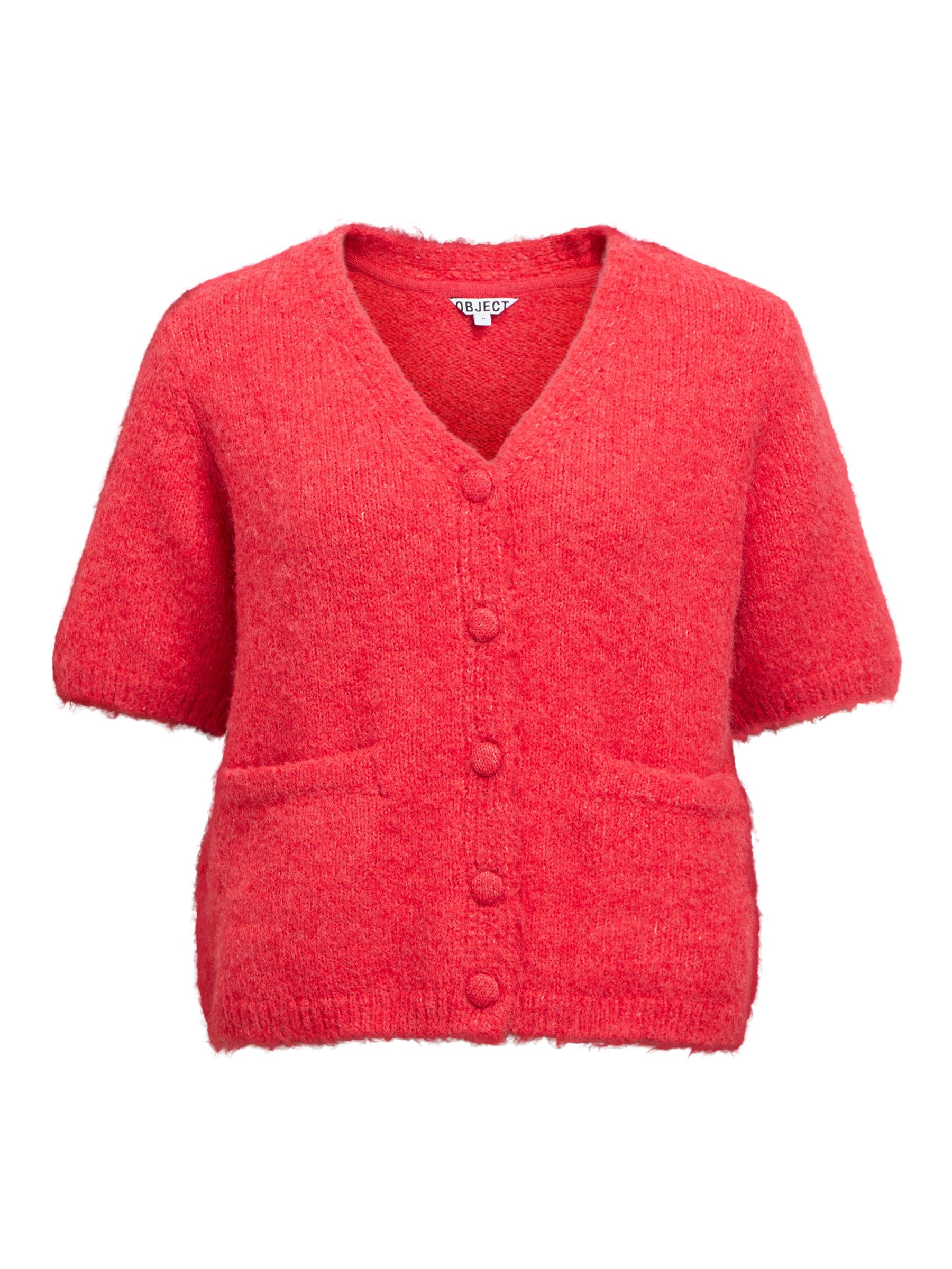 CROPPED KNITTED CARDIGAN | Red | .OBJECT CI Denmark