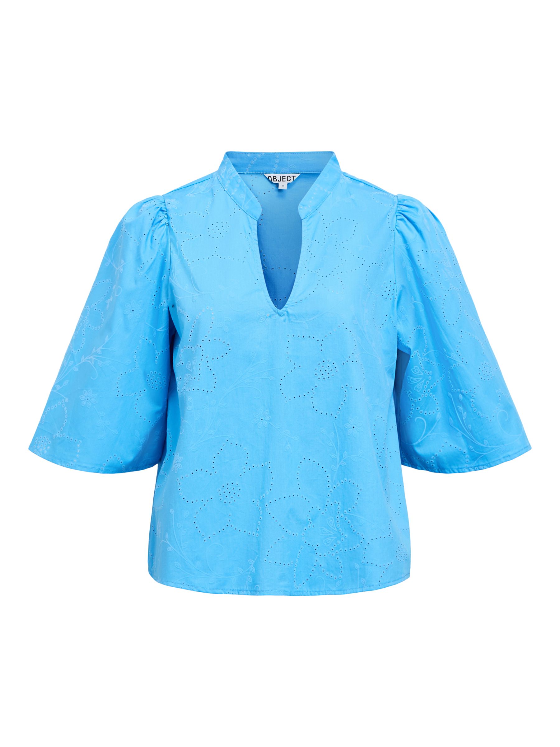 EYELET V-NECK BLOUSE | Blue | .OBJECT CI UK